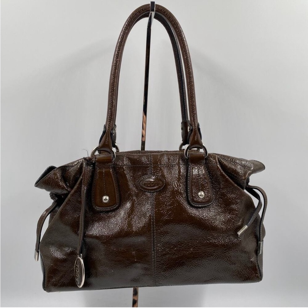 Tod's Restyled D Shoulder Bag Brown Patent Leather Satchel Business Quiet Luxury